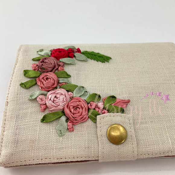 Tiny Rose Embroidery Passport Wallet & Silk Mask, Wedding Gift, Versatile - Picture 5 of 15